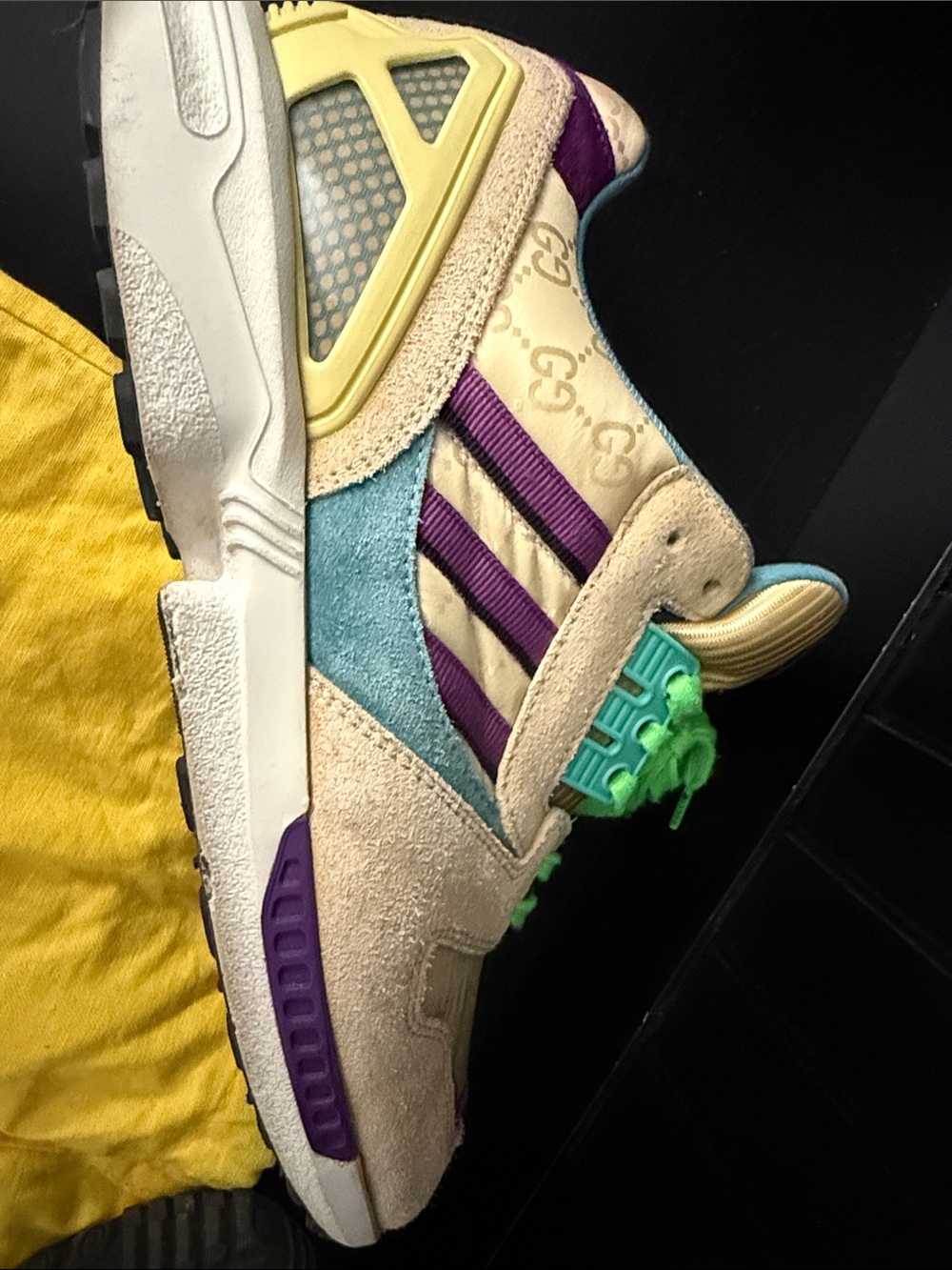 Gucci Beige and Purple Sneakers with Bright Green Laces - Picture 8 of 9